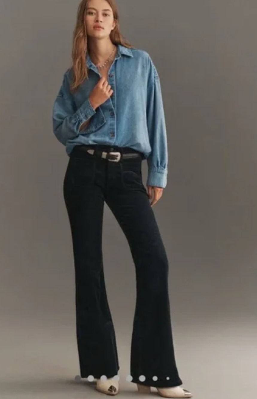 NWT Anthropologie Icon Corduroy Black Flare Jeans 28 Waist